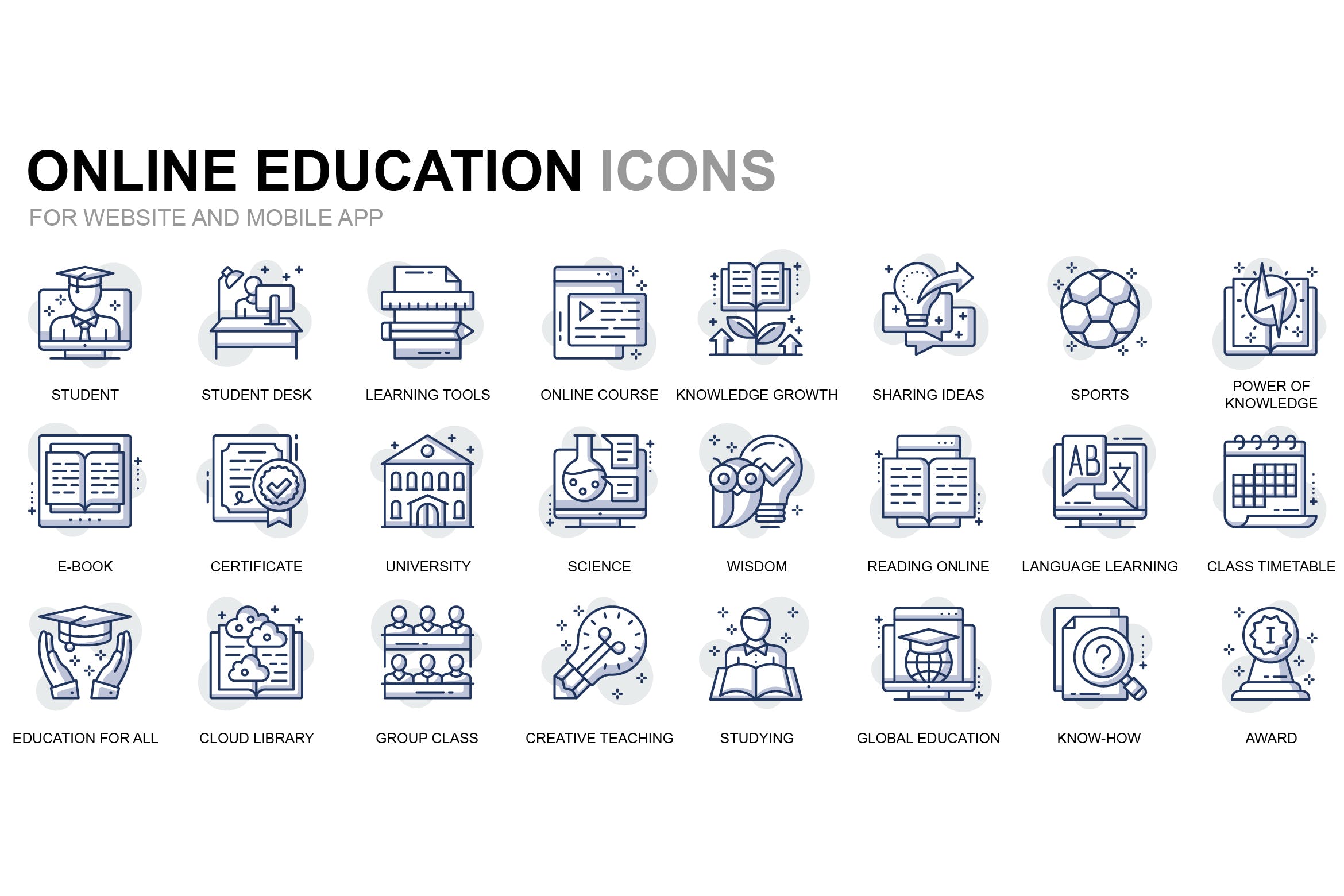 在线教育主题细线图标素材 Online Education Thin Line Icons