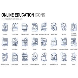 在线教育主题细线图标素材 Online Education Thin Line Icons