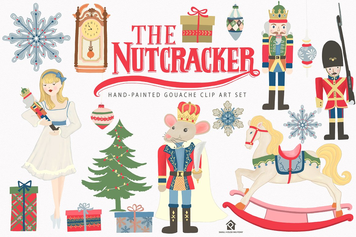 手绘胡桃夹子芭蕾舞童话水粉插画 The Nutcracker Ballet Clip Art Set