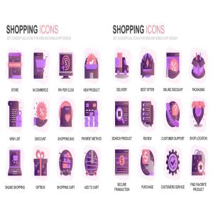 现代扁平化渐变设计风格电子商务购物主题图标素材