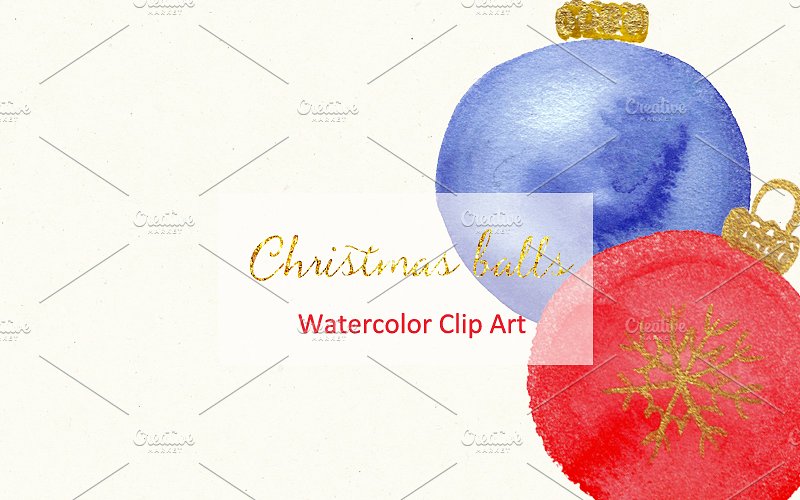 圣诞节装饰球剪贴画 Christmas balls. Watercolor Clipart