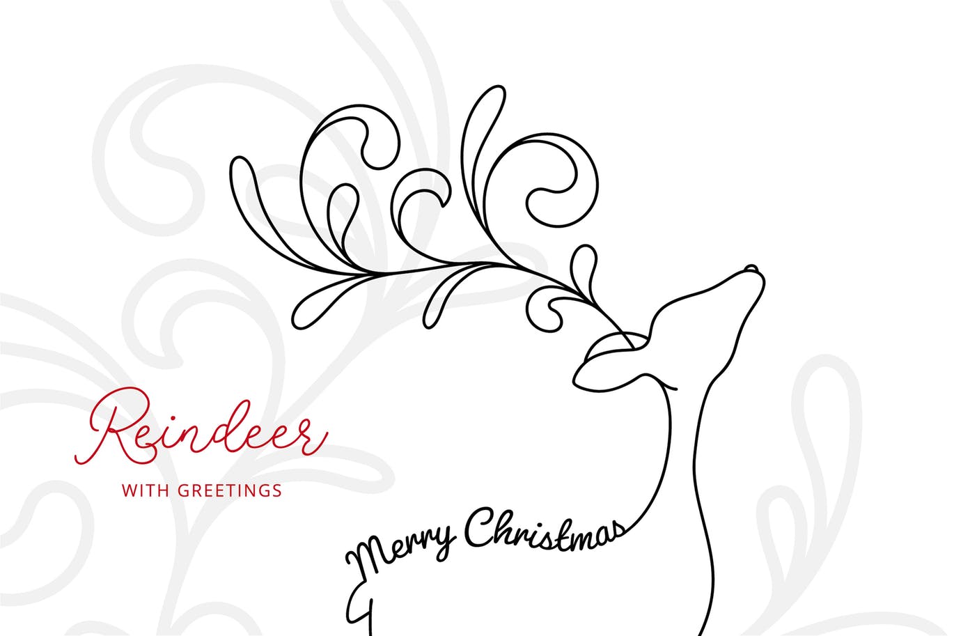 驯鹿线条手绘艺术矢量插画素材 Reindeer with Greetings – Line Art Vector Drawing