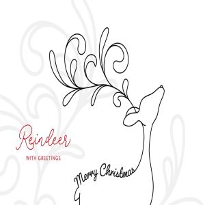 驯鹿线条手绘艺术矢量插画素材 Reindeer with Greetings – Line Art Vector Drawing