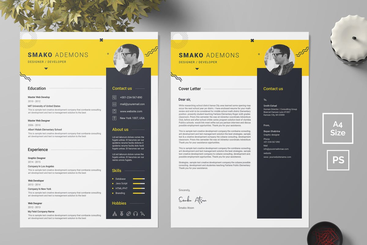 两列排版风格个人求职简历&推荐信二合一模板 Resume Template 40