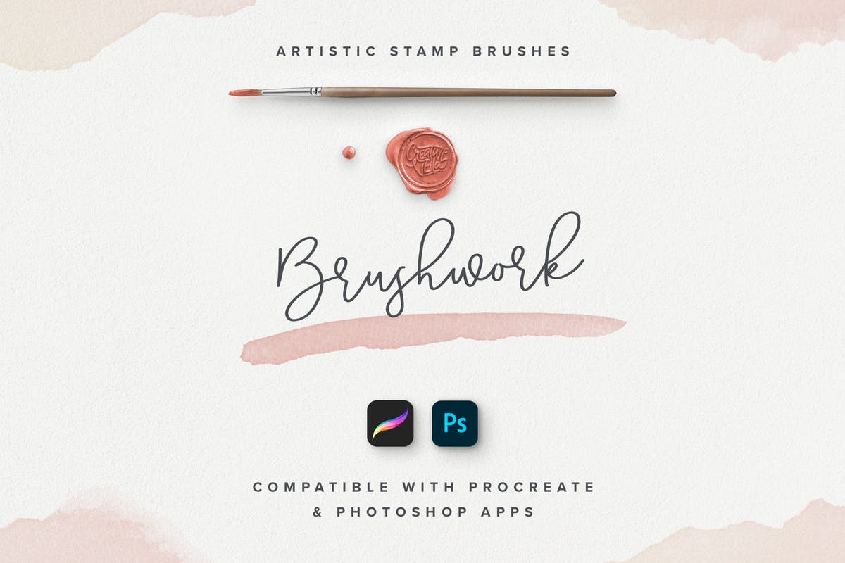 100个艺术印章画笔PS&Procreate笔刷 Brushwork: Artistic Procreate & Photoshop brushes