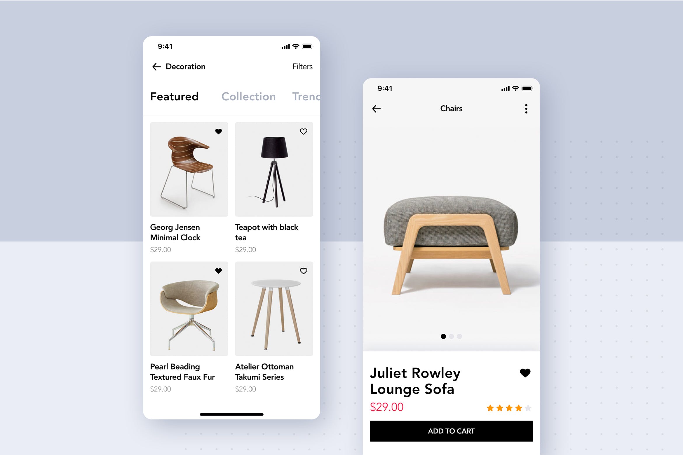 北欧简约风家具APP商城UI设计模板 Modern Furniture Mobile App UI Kit