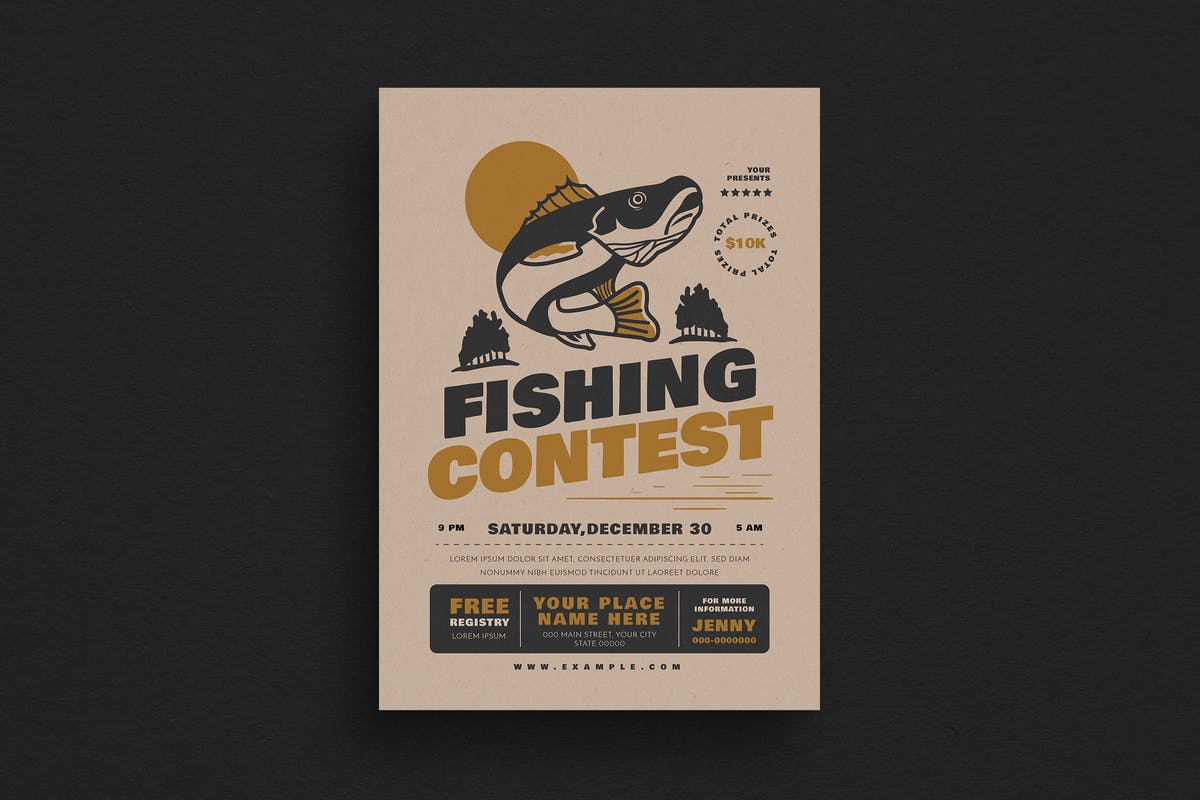 钓鱼比赛活动宣传海报设计模板 Fishing Contest Event Flyer