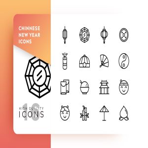 中国新年主题矢量线性图标素材v2 CHINNESE NEW YEAR OUTLINE 2