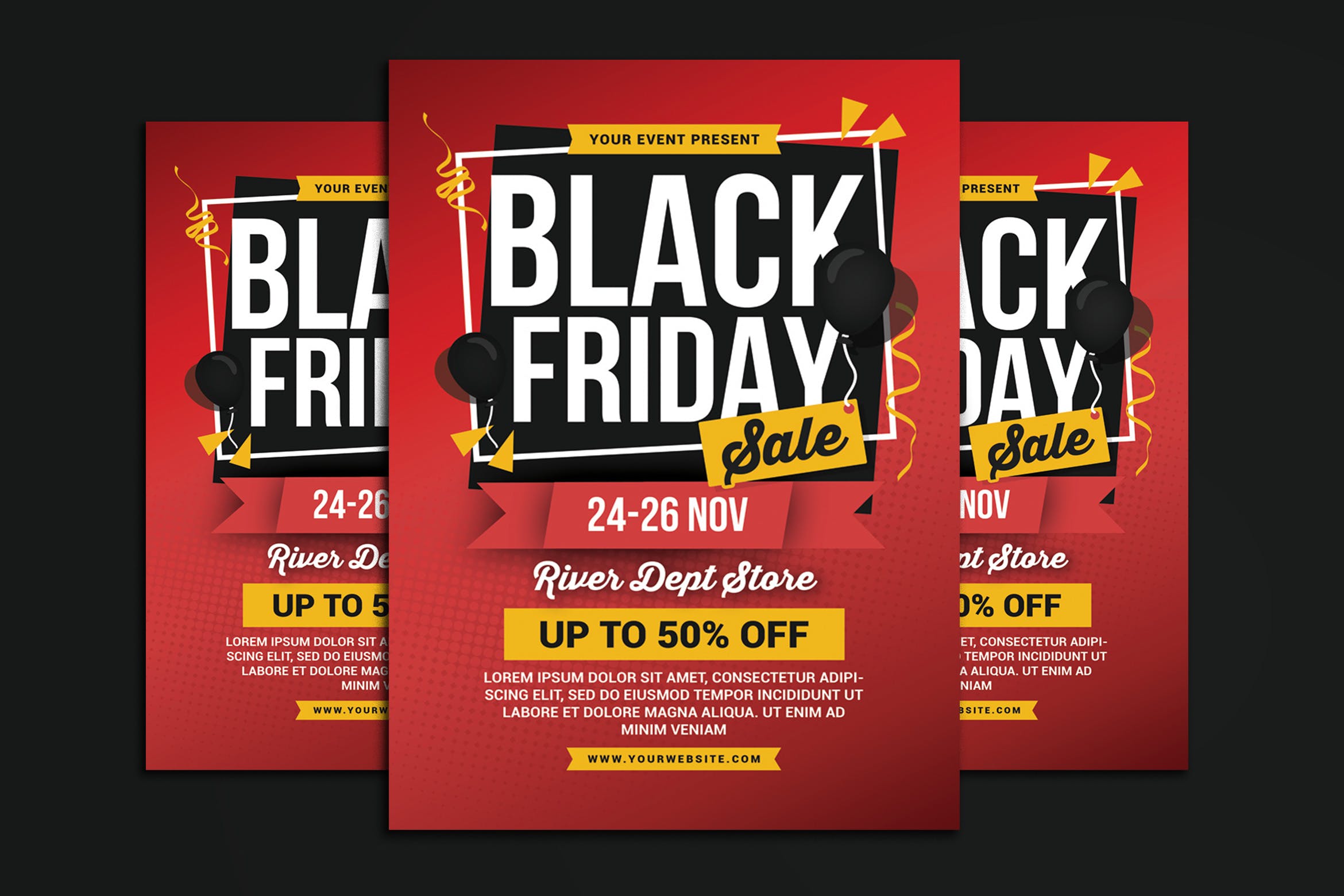 黒五疯狂购物周海报传单设计模板 Black Friday Sale