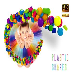 20款8K超高清多彩塑料物件组成形状叠层背景 Plastic Shapes