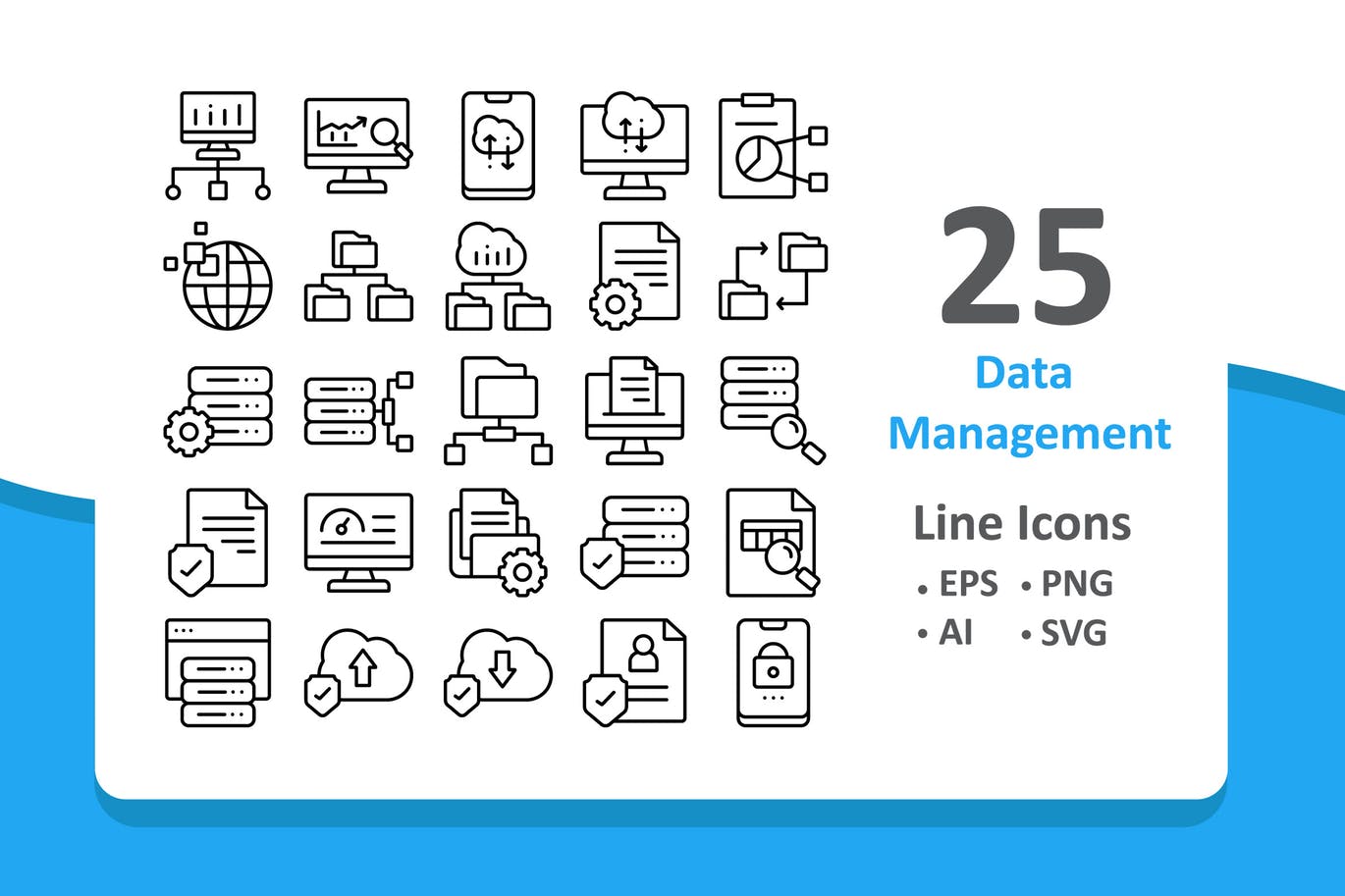 25枚数据信息管理主题线性图标素材 25 Data Management Icons – Line