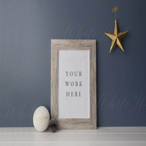 时尚蓝色背景圣诞系列相框样机模板 Trendy Blue Christmas frame mock up