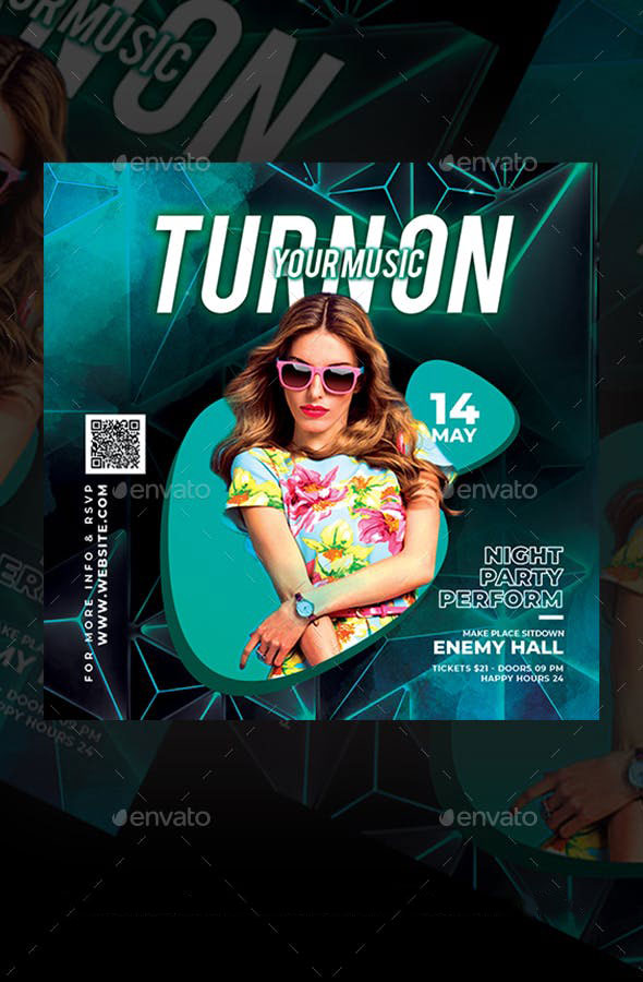 嘻哈电子音乐Dj夜活动派对海报传单模板