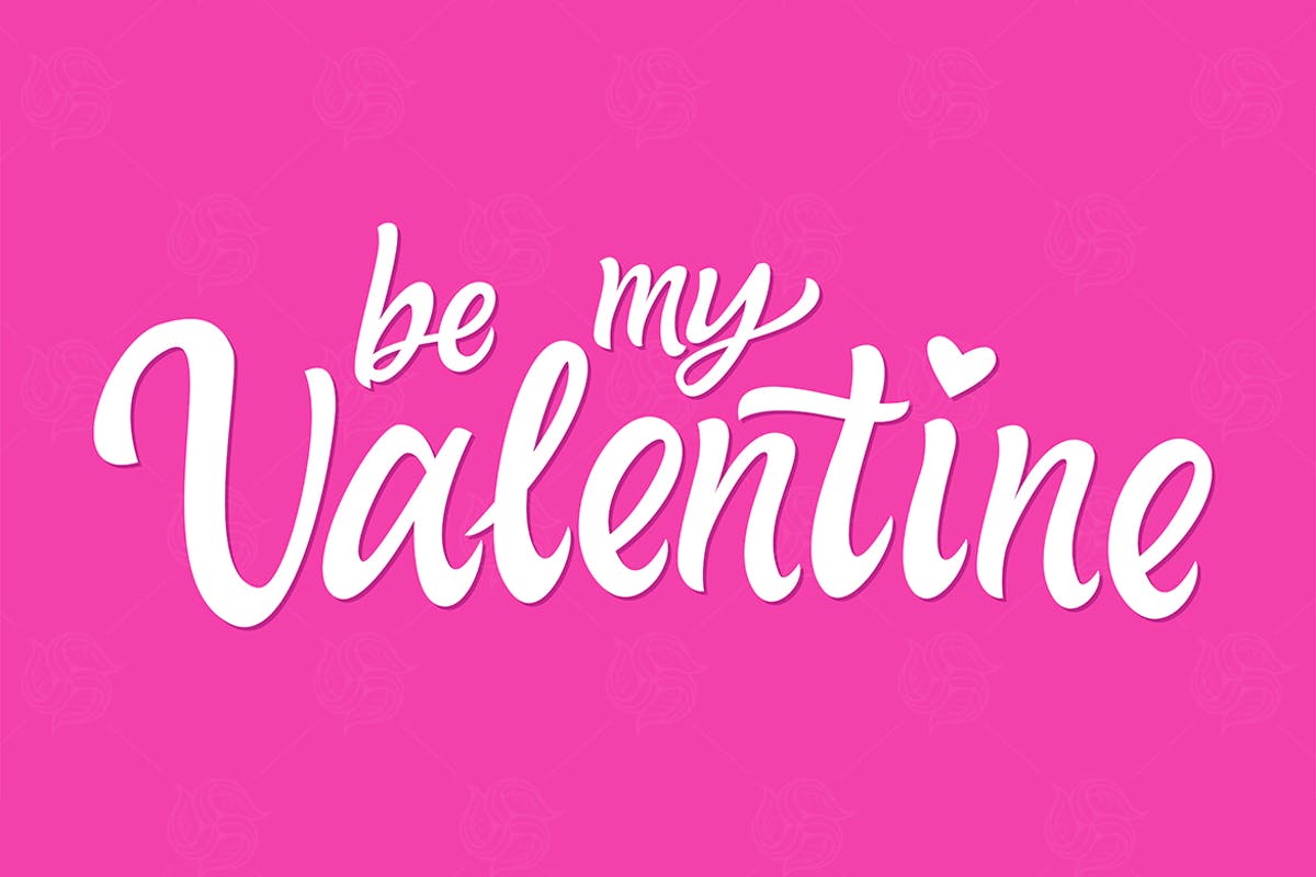 情人节主题手绘笔刷英文字体矢量插画 Be My Valentine – hand drawn brush pen lettering