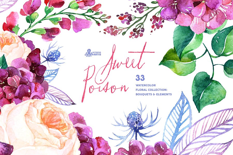 甜蜜的毒药-水彩花卉素材集 Sweet Poison. Floral collection