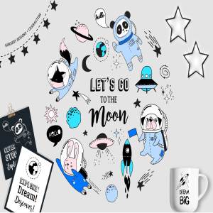 简洁干净的太空人物插图集 Cute Space animals characters set