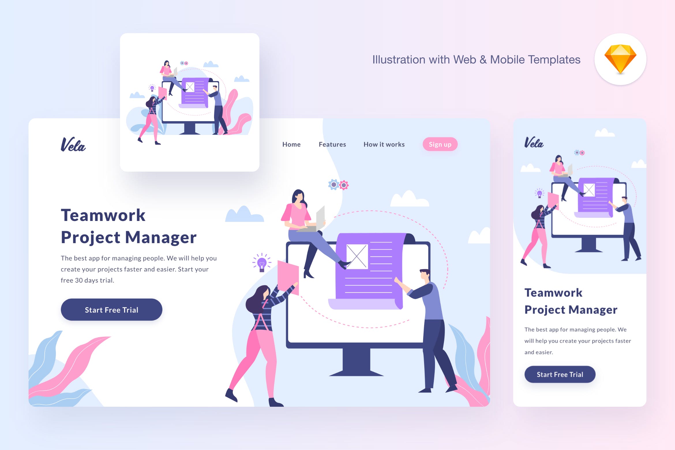 团队合作矢量概念插画素材[SKETCH&SVG] Vela teamwork illustration (Sketch, SVG)