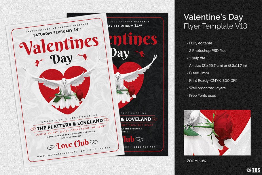 情人节主题传单PSD模板v13 Valentines Day Flyer PSD V13