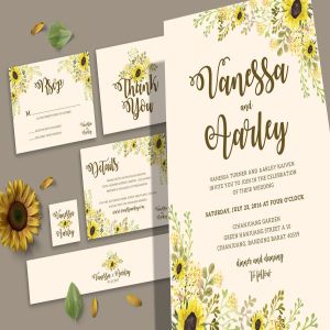 向日葵插画婚礼邀请函套装 Sunflower Wedding Invitation Set