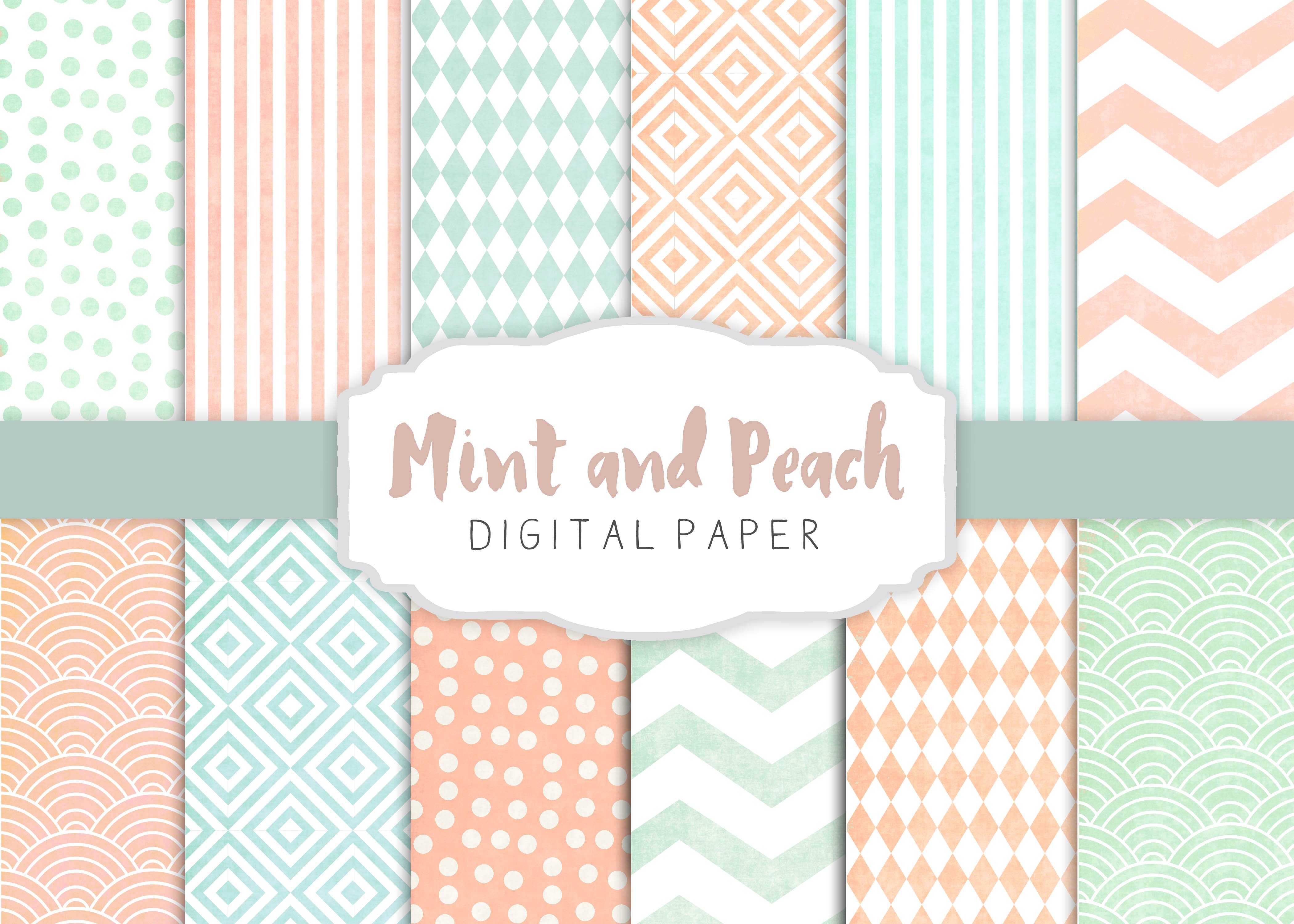 桃色&薄荷色重复图案纹理 Peach and mint patterns