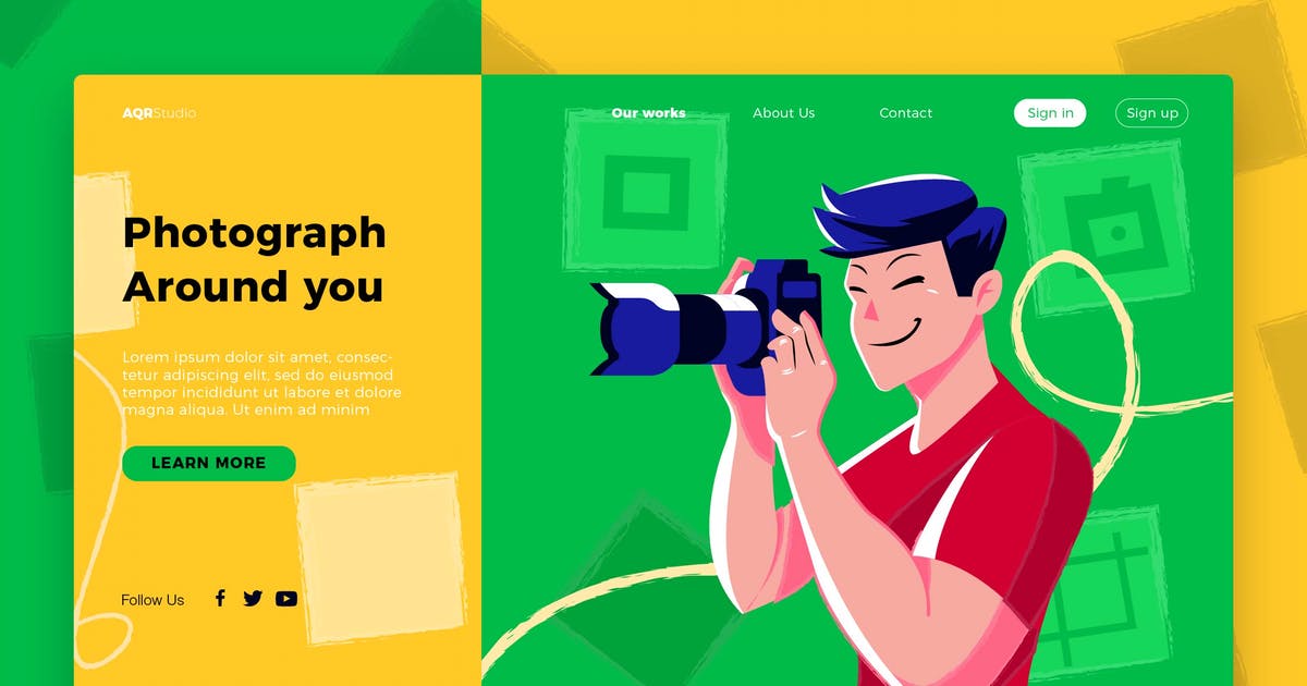 摄影师概念插画网站Banner＆着陆页模板 Photographer – Banner & Landing Page