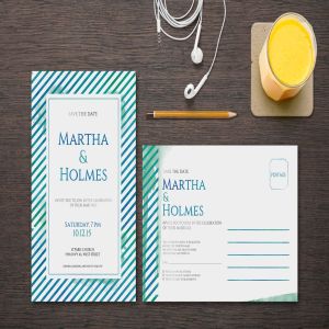 简约水彩线条风格婚礼邀请函设计模板 Watercolor Wedding Invitation