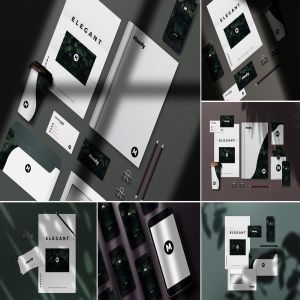 8个企业品牌VI标识设计预览办公用品等距场景样机模板 8 Identity Stationery Mockups