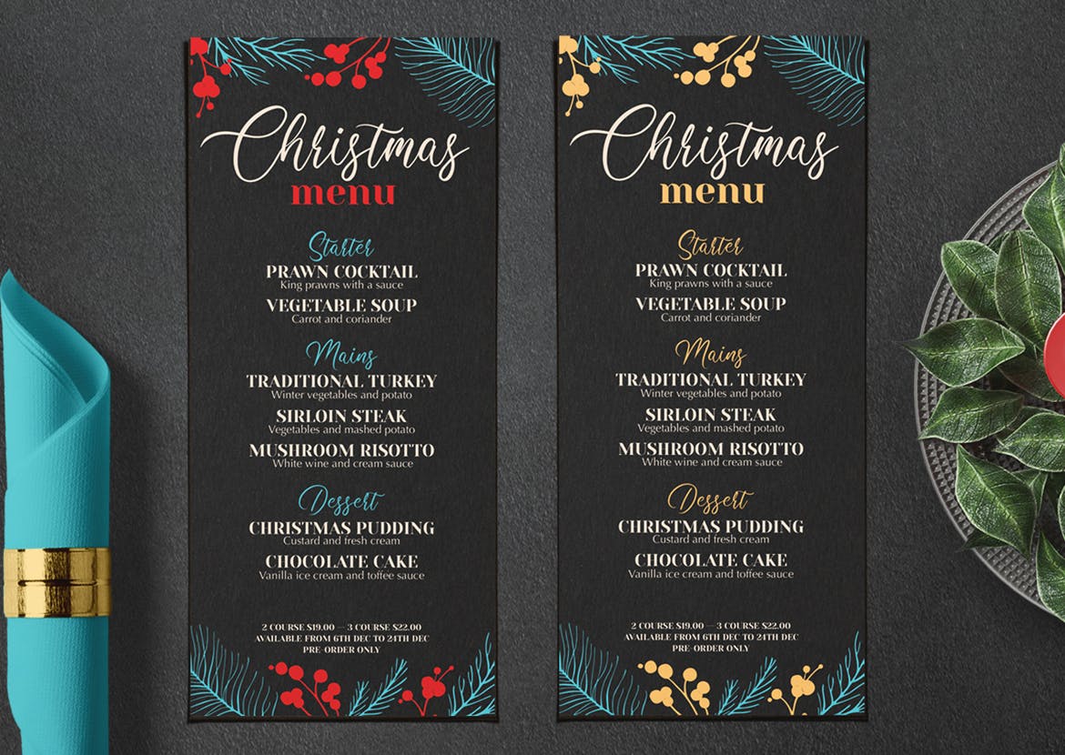 新年圣诞晚餐派对菜单宣传单DM海报设计模板