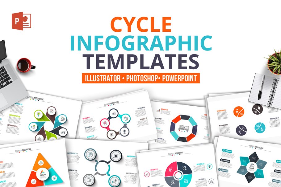 圆形信息图表幻灯片模板设计元素 Cycle infographics templates