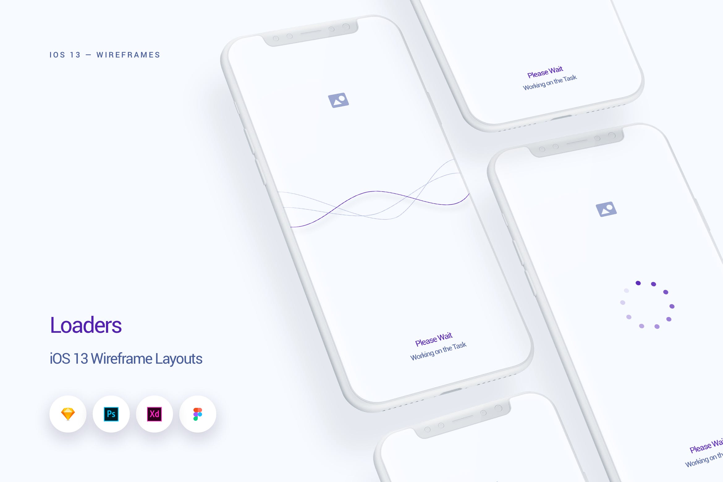 iOS13设计规范之加载状态UI界面设计线框图 Loaders – iOS 13 Wireframe Kit