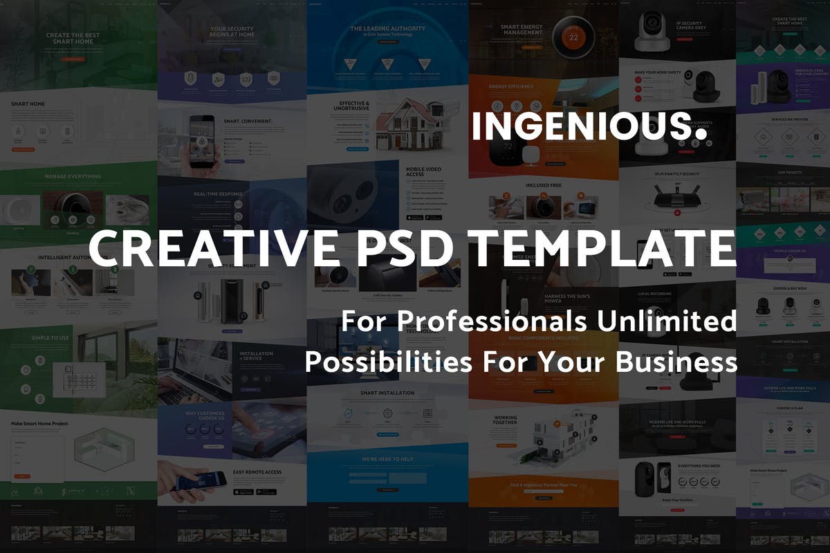 智能生活/交互安全/视频监控/能源管理页面设计PSD模板 Ingenious PSD Template