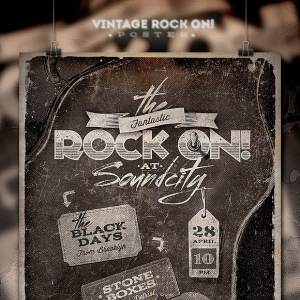 复古设计风格促销广告海报模板 ROCK ON! Vintage Poster/Flyer