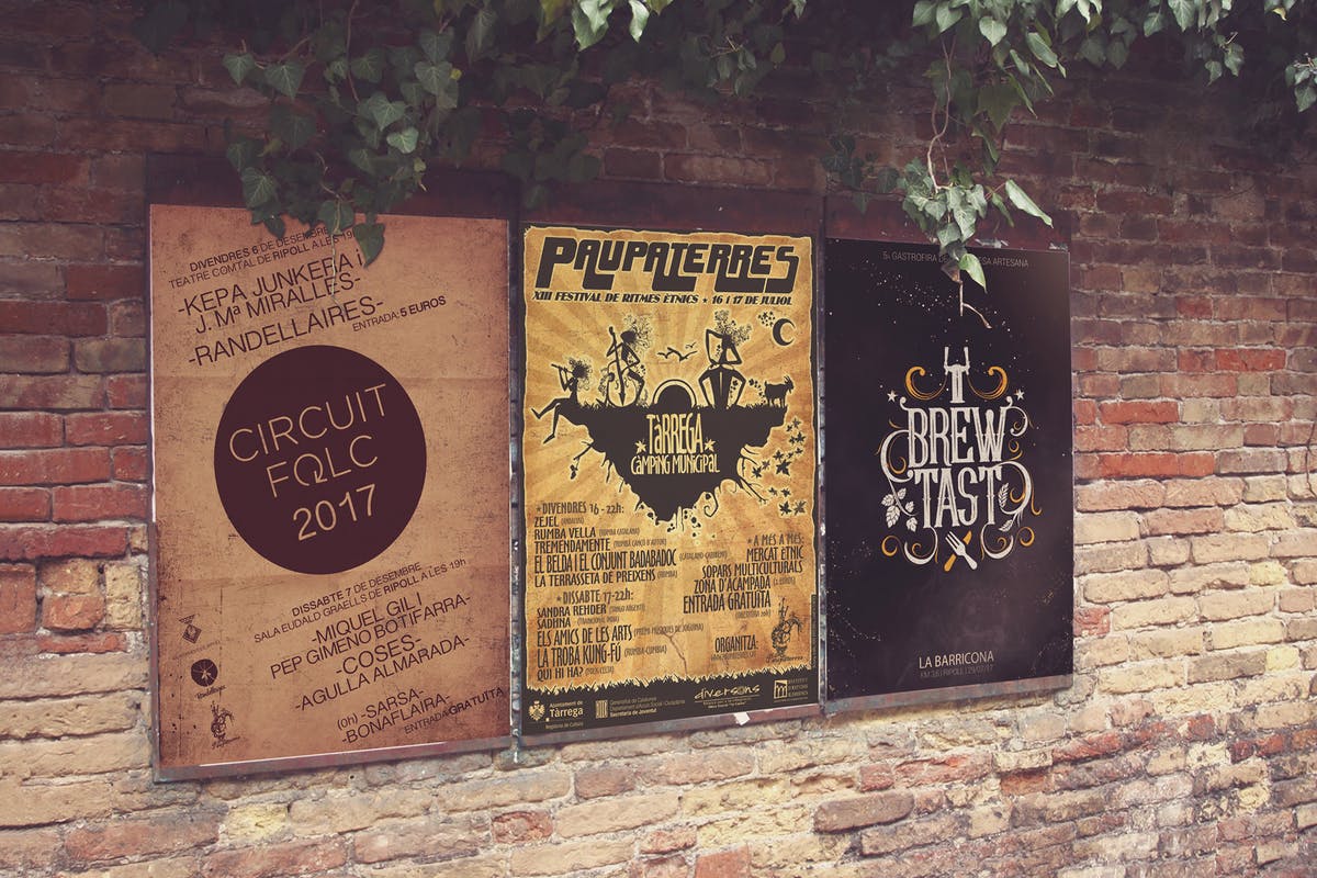 复古海报张贴场景样机模板 Venetian Wall View 3 in 1