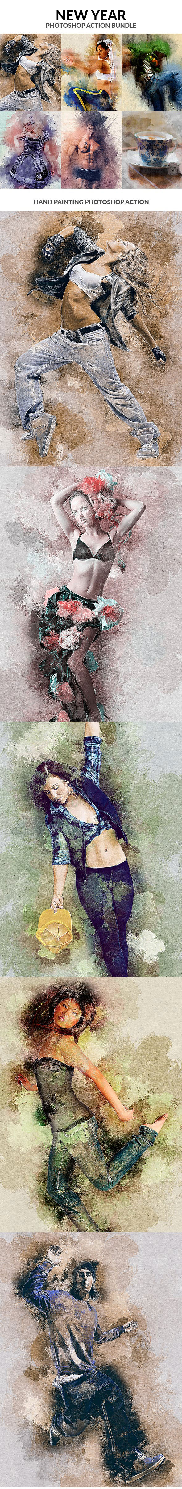 精美水彩效果的PS动作合辑 New Year Photoshop Action Bundle [atn]