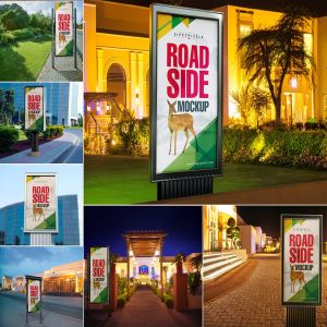 路边灯箱广告牌海报样机模板 Roadside Billboard Mockups