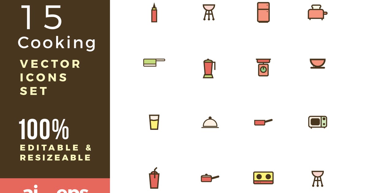 15枚厨房烹饪美食主题矢量图标 15 Cooking vector icons