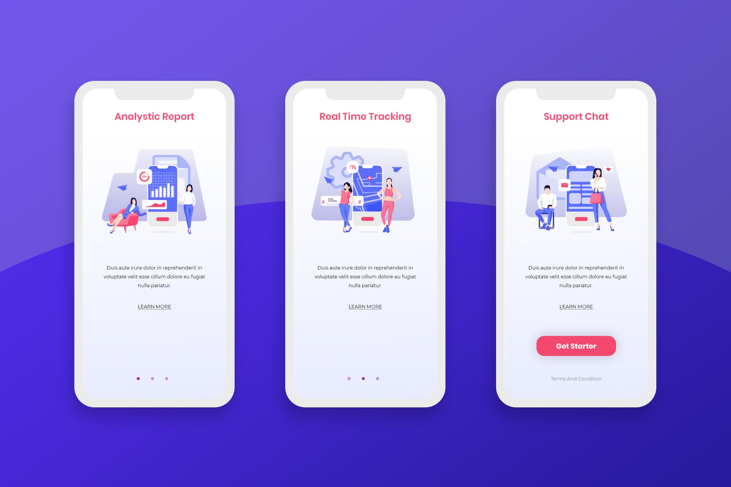 数据跟踪分析应用APP启动页设计模板 Onboarding Screens Mobile App