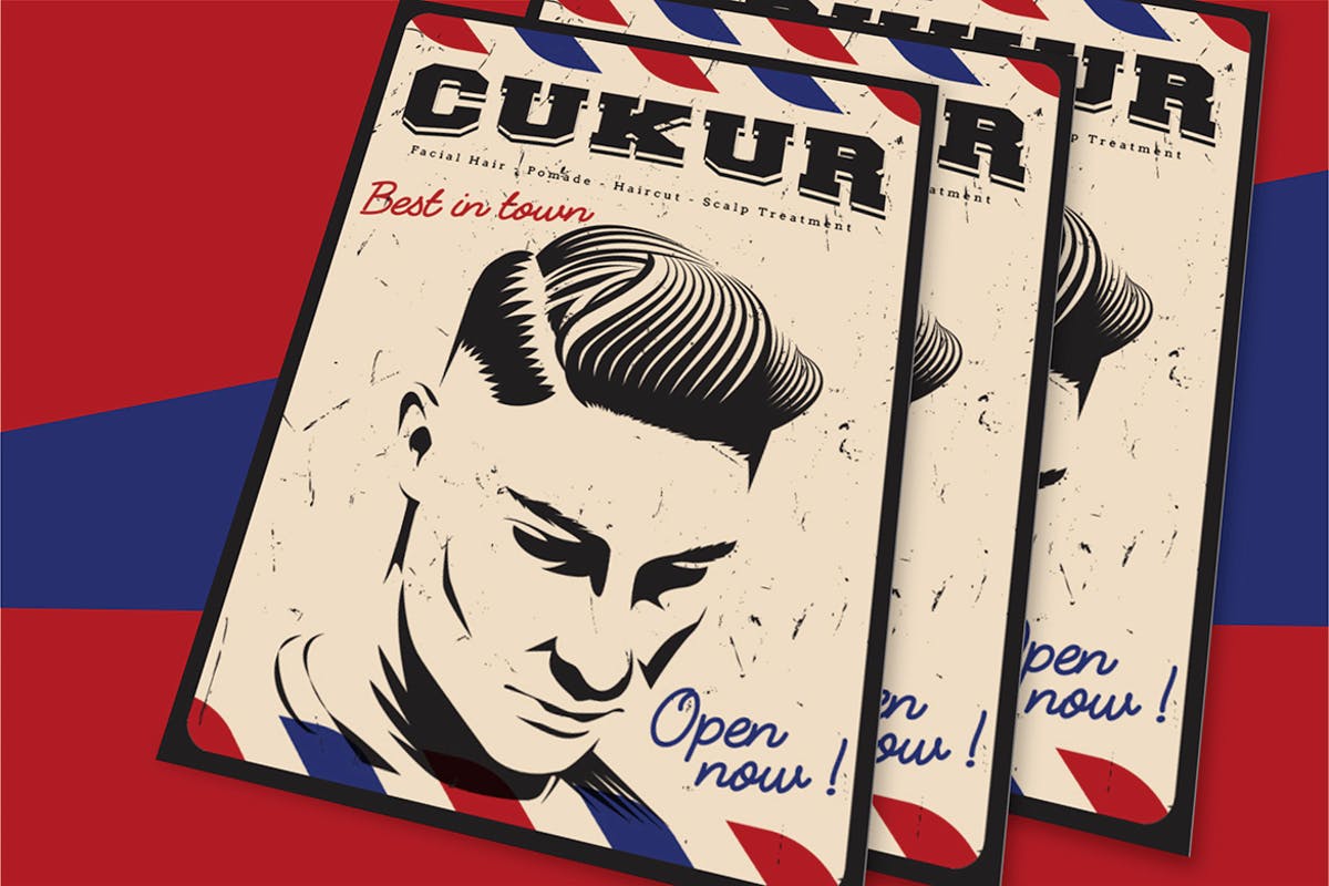 男士发型设计品牌宣传海报模板 Men Hairstyle Flyer