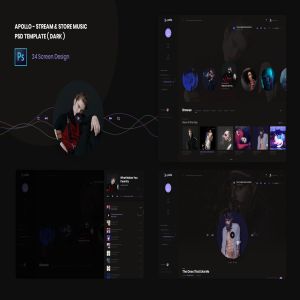 流媒体在线音乐网站UI设计PSD模板 Stream & Store Music PSD Template ( Dark version )