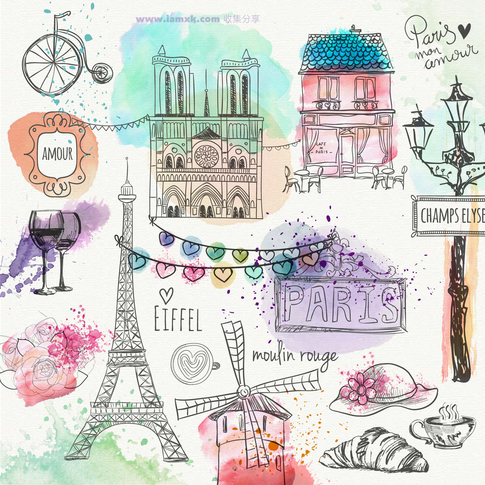 巴黎手绘涂鸦 Paris hand drawn doodles