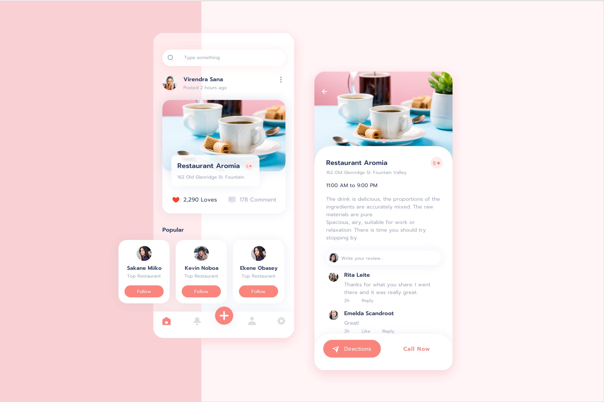 美食餐厅点评APP应用界面设计模板 Restaurant Food Review Application UI – FV