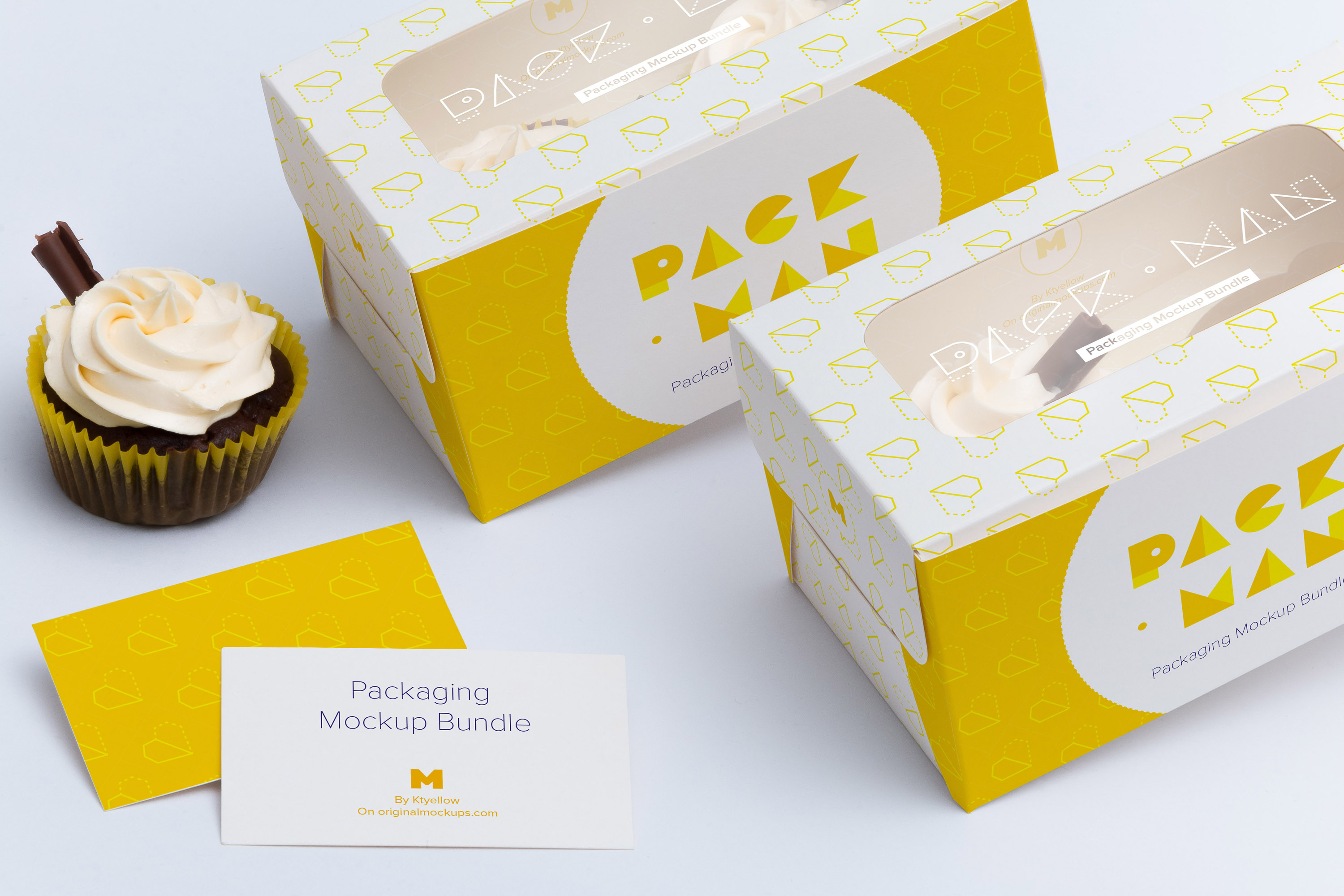 两只装纸杯蛋糕糕点包装盒设计样机04 Two Cupcake Box Mockup 04