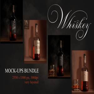 威士忌朗姆酒白兰地酒瓶包装样机 Whiskey Rum Brandy Mock-ups Bundle