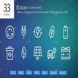 33枚新能源主题图标 33 Ecology Line Icons