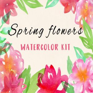 水彩花卉＆叶子无缝图案 Watercolor Flowers and Leaves