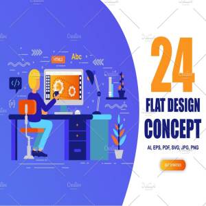 现代平面概念图着陆页模板 Landing Page Templates