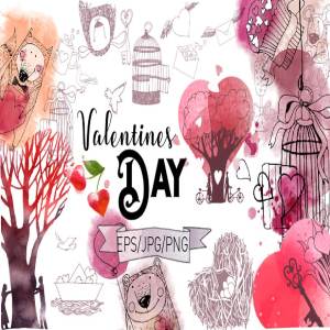 情人节水彩插画素材[EPS,JPG,PNG]