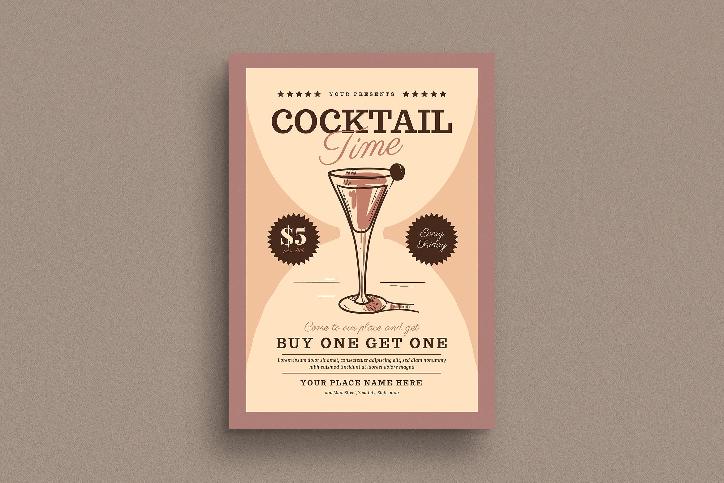 鸡尾酒酒会活动策划海报传单设计模板 Cocktail Time Flyer