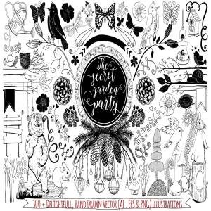 森林动物异想天开花园手绘设计元素 Woodland Animals Whimsical Garden