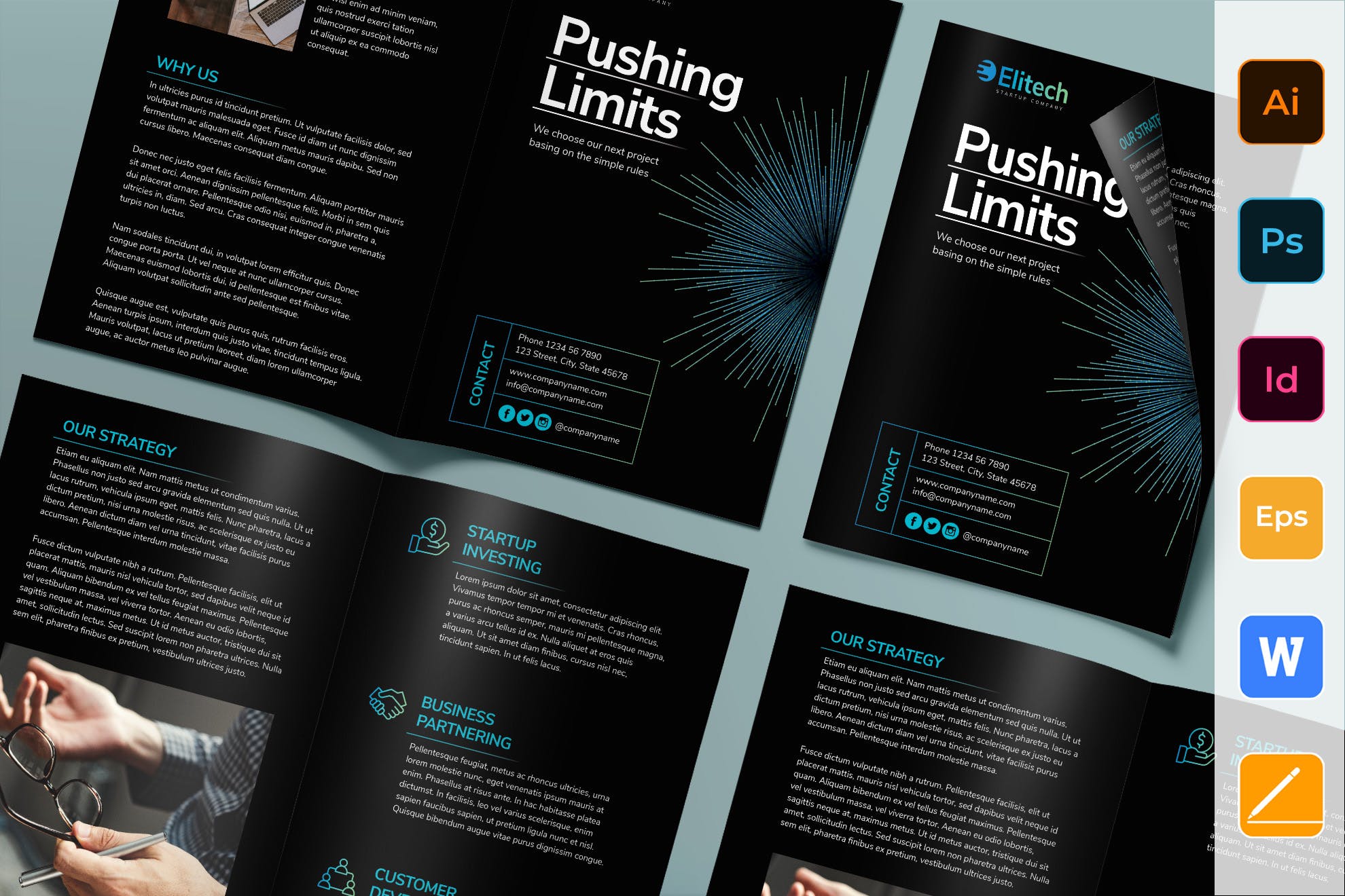 高科技公司对折页宣传单设计模板 Tech Startup Brochure Bifold